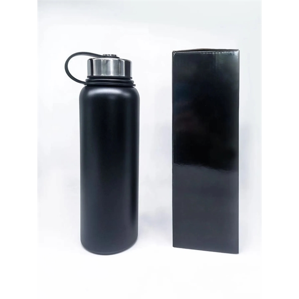 A 40-ounce, double-walled, vacuum-insulated stainless steel water bottle with leak-resistant lid... from ASI 64845 Kin Image Inc / Himmers International Inc. DBA Kin Image Inc