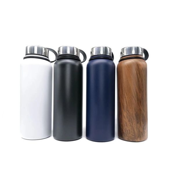 A 40-ounce, double-walled, vacuum-insulated stainless steel water bottle with leak-resistant lid... from ASI 64845 Kin Image Inc / Himmers International Inc. DBA Kin Image Inc