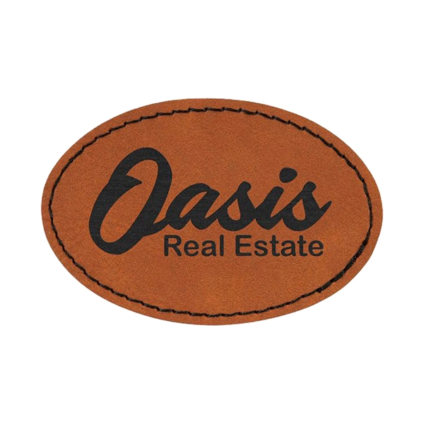 3" x 2"  x 1/16" oval PU leatherette garment patch.... from ASI 74601 Calico