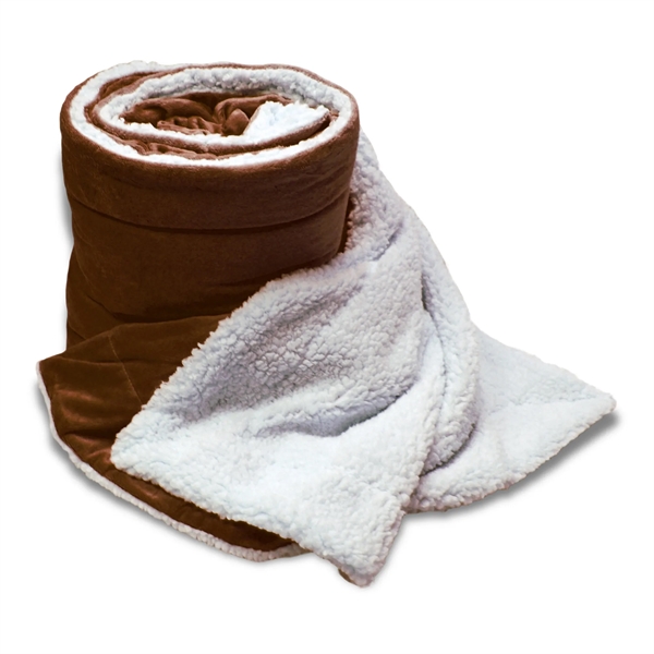 Blue/white 60" x 72" oversized micro soft-touch Sherpa blanket for staying... from ASI 44900 NC Custom (CI/Lanco) / Lanco