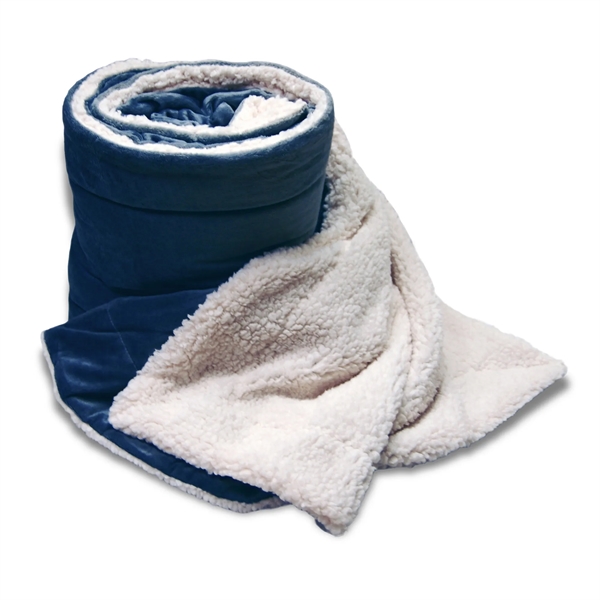 Blue/white 60" x 72" oversized micro soft-touch Sherpa blanket for staying... from ASI 44900 NC Custom (CI/Lanco) / Lanco