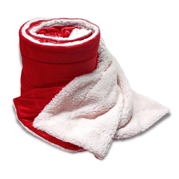 Blue/white 60" x 72" oversized micro soft-touch Sherpa blanket for staying... from ASI 44900 NC Custom (CI/Lanco) / Lanco