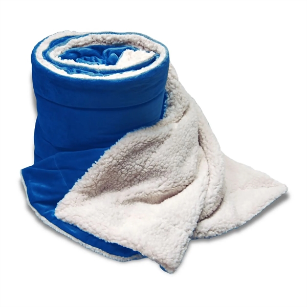 Blue/white 60" x 72" oversized micro soft-touch Sherpa blanket for staying... from ASI 44900 NC Custom (CI/Lanco) / Lanco