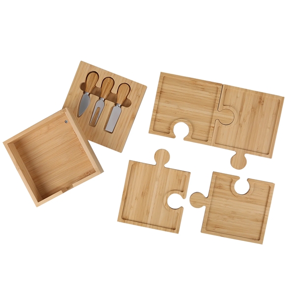 6-in-1 Bamboo puzzle cheese board set with serving tools... from ASI 52840 Evans Manufacturing