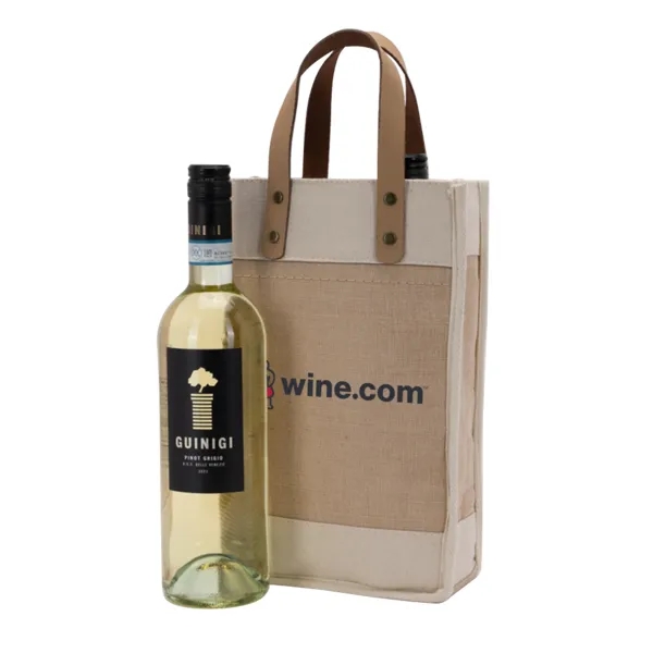 Cotton jute wine cooler bag with insulated inside pockets, leather handles... from ASI 88060 Snugz/USA Inc