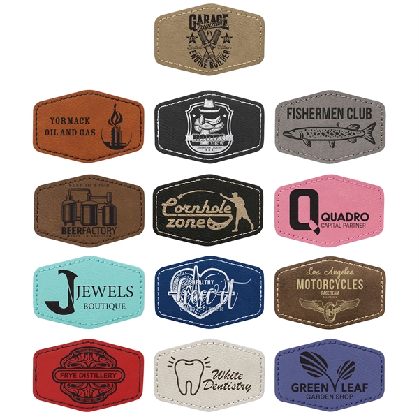 3" x 2" x 1/16" hexagonal PU leatherette garment patch.... from ASI 74601 Calico