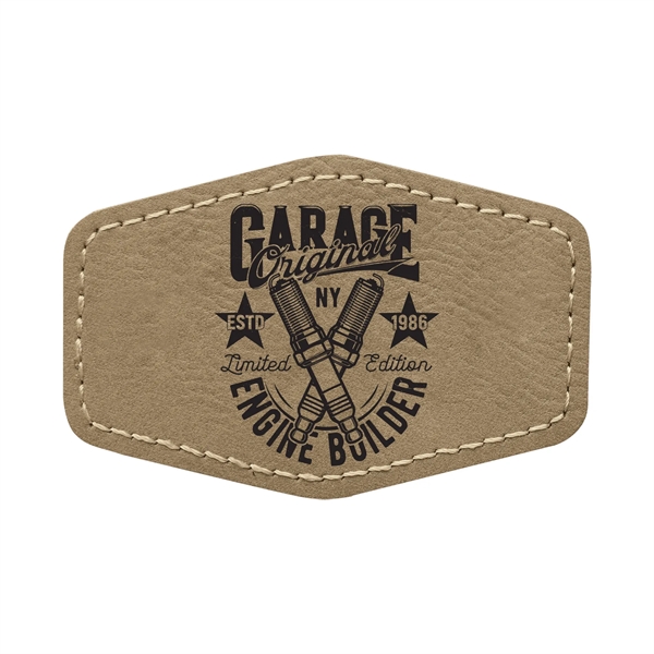 3" x 2" x 1/16" hexagonal PU leatherette garment patch.... from ASI 74601 Calico