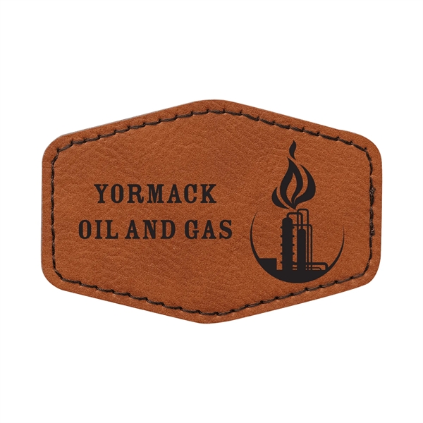 3" x 2" x 1/16" hexagonal PU leatherette garment patch.... from ASI 74601 Calico