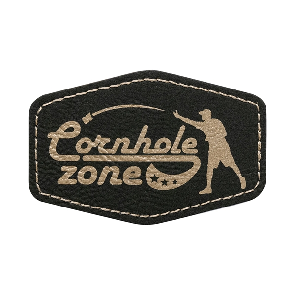 3" x 2" x 1/16" hexagonal PU leatherette garment patch.... from ASI 74601 Calico