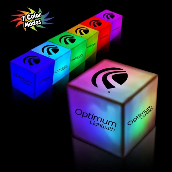2 3/4" plastic LED color morphing cube with five sided imprint.... from ASI 42016 Brighter Promotions Inc / Chemical Light™