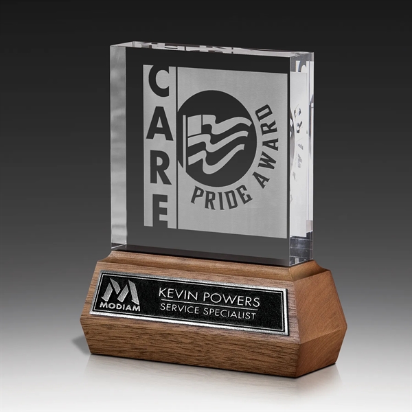 Clear acrylic award that sits on an elegant walnut base with... from ASI 93986 Visions/Awardcraft / Visions Awards