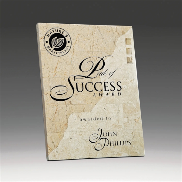 Plaque that features cappuccino and white agate stone material that contrasts... from ASI 93986 Visions/Awardcraft / Visions Awards