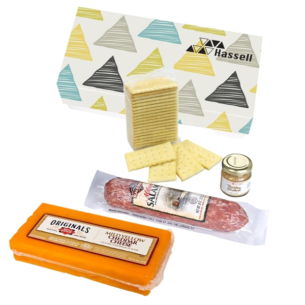 Charcuterie gift set with dry cured salami, cheese, crackers, gift box... from ASI 61125 Hit Promotional Products
