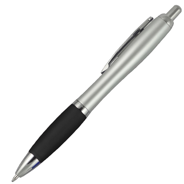 Ballpoint pen with silver barrel and colored rubber grip.... from ASI 57956 Graphco line