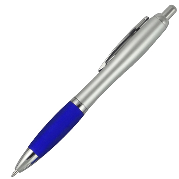 Ballpoint pen with silver barrel and colored rubber grip.... from ASI 57956 Graphco line