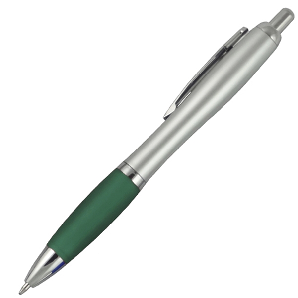 Ballpoint pen with silver barrel and colored rubber grip.... from ASI 57956 Graphco line
