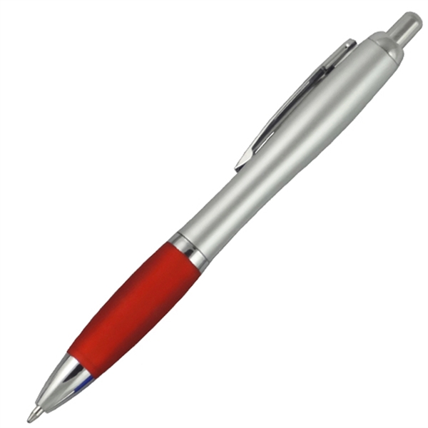 Ballpoint pen with silver barrel and colored rubber grip.... from ASI 57956 Graphco line
