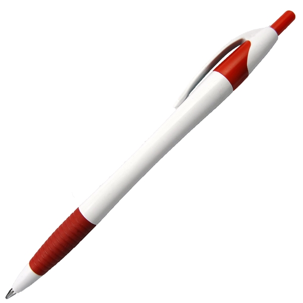 European design ballpoint pen with white barrel, rubber grip, and German... from ASI 57956 Graphco line