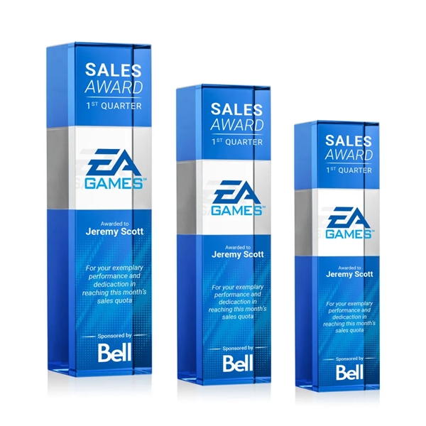 Araceli VividPrint™ Award intersects light blue crystal with a towering clear... from ASI 84592 St Regis Group / St Regis