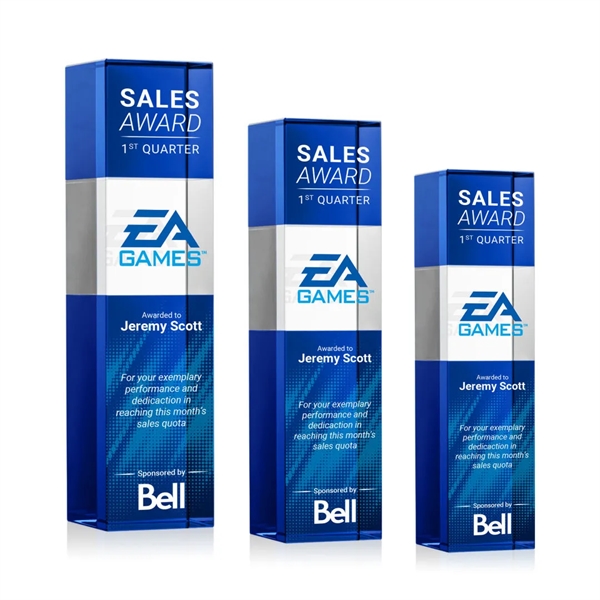 Araceli VividPrint™ Award intersects sapphire crystal with a towering clear crystal.... from ASI 84592 St Regis Group / St Regis