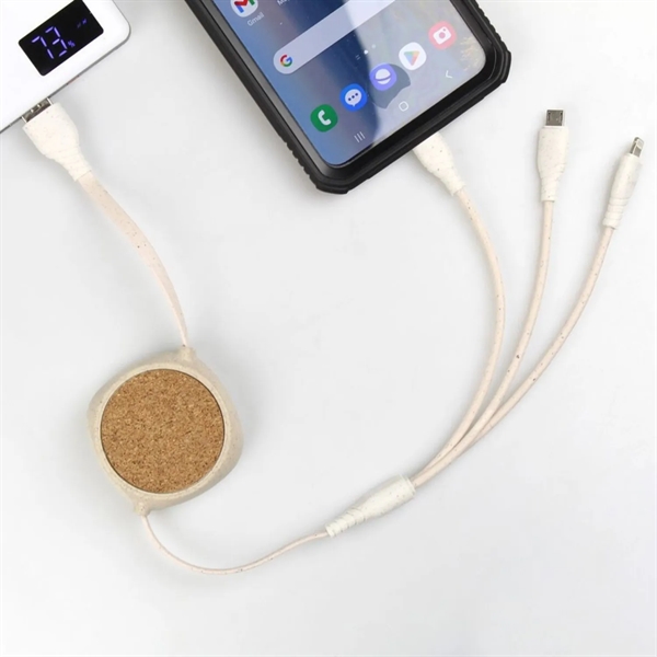 Retractable wheat straw multi charging cable + 1 color silkscreen imprint... from ASI 37218 Athena Promo (tm)