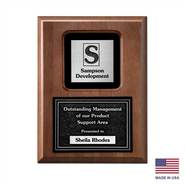 Award plaque made of rich wood with two recessed areas for... from ASI 93986 Visions/Awardcraft / Visions Awards