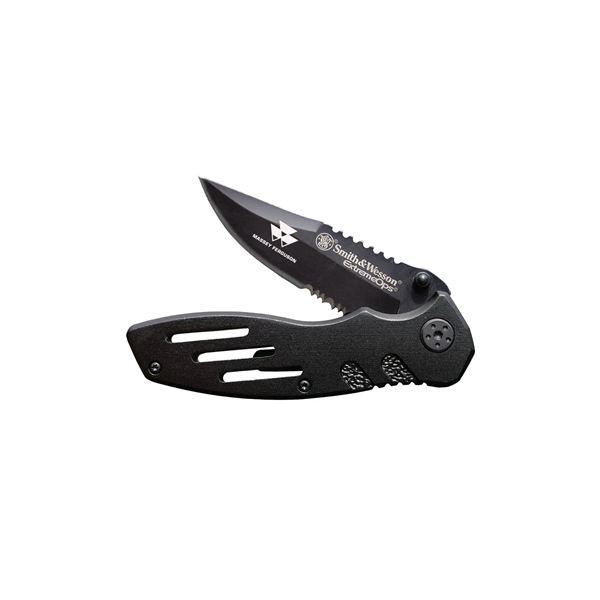 Stainless steel pocket knife with 3" half-serrated blade and 4" handle... from ASI 46170 Compass Industries Inc