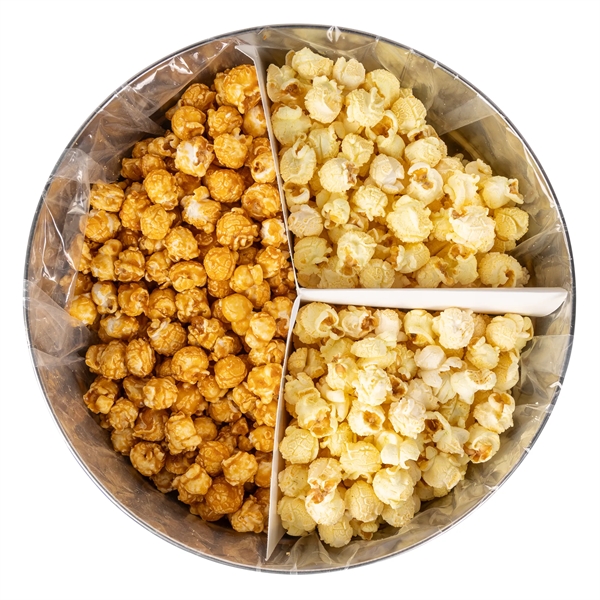 Popcorn Tin with Trio of Butter, Cheddar and Caramel Popcorn... from ASI 44900 NC Custom (CI/Lanco) / Lanco