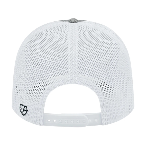 Melange premium trucker style polyester mesh back cap with snapback closure.... from ASI 43792 Cap America Inc