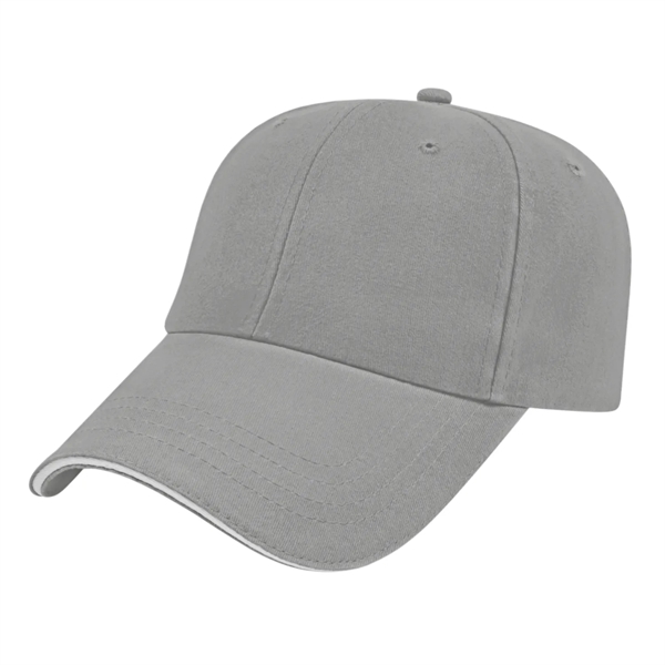 Low profile unstructured six panel brushed cotton twill cap with sandwich... from ASI 43792 Cap America Inc