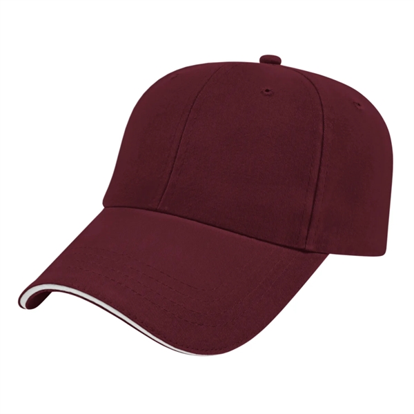 Low profile unstructured six panel brushed cotton twill cap with sandwich... from ASI 43792 Cap America Inc