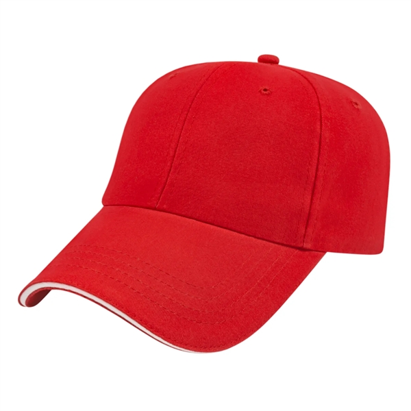 Low profile unstructured six panel brushed cotton twill cap with sandwich... from ASI 43792 Cap America Inc