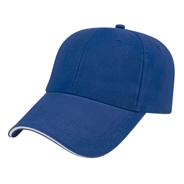 Low profile unstructured six panel brushed cotton twill cap with sandwich... from ASI 43792 Cap America Inc