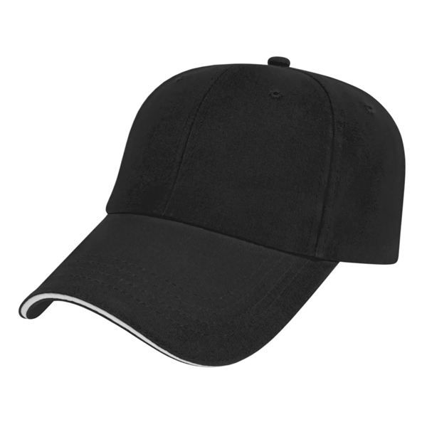 Low profile unstructured six panel brushed cotton twill cap with sandwich... from ASI 43792 Cap America Inc