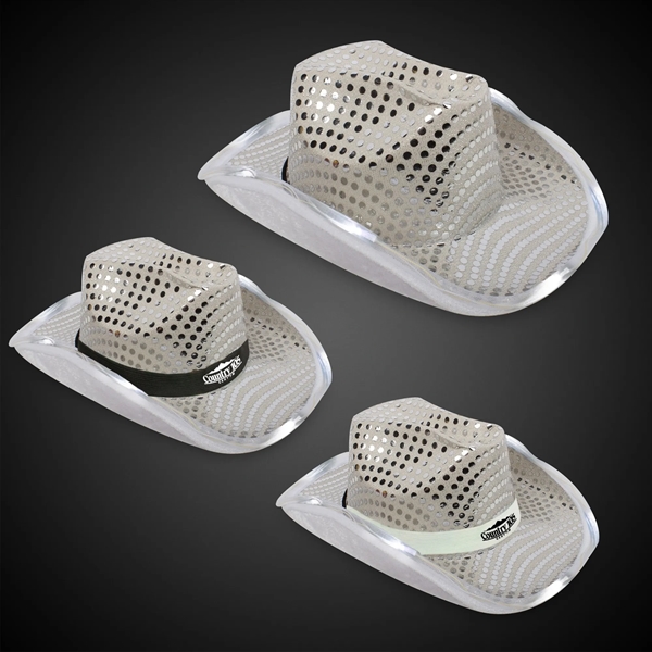 White sequined cowboy hat with light up LED feature, chin strap,... from ASI 42016 Brighter Promotions Inc