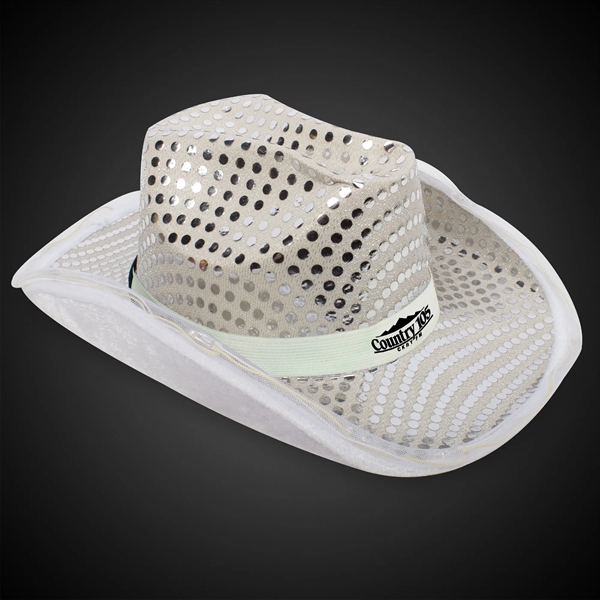 White sequined cowboy hat with light up LED feature, chin strap,... from ASI 42016 Brighter Promotions Inc