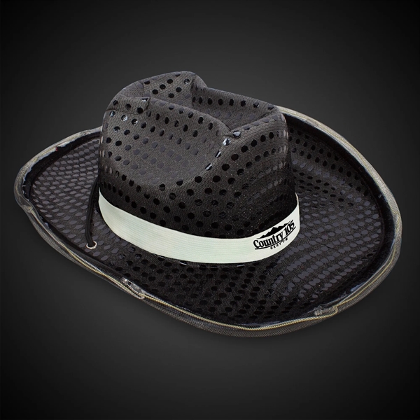 Black sequined cowboy hat with light up LED feature, chin strap,... from ASI 42016 Brighter Promotions Inc