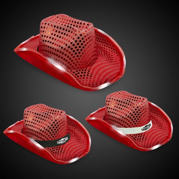Red sequined cowboy hat with light up LED feature, chin strap,... from ASI 42016 Brighter Promotions Inc