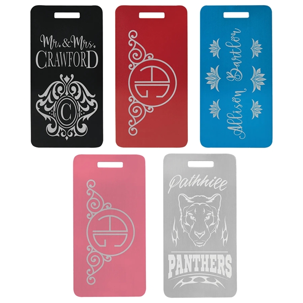 3 7/8" x 2" anodized aluminum luggage tag. Laser engraved or... from ASI 74601 Calico