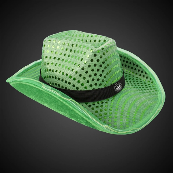 Green sequined cowboy hat with light up LED feature, chin strap,... from ASI 42016 Brighter Promotions Inc