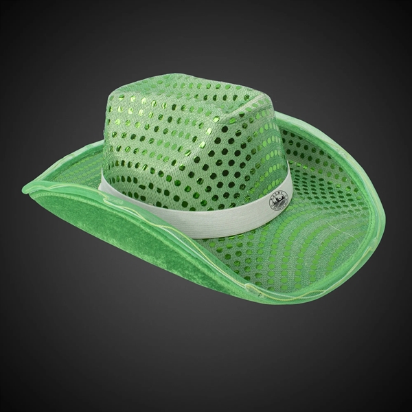Green sequined cowboy hat with light up LED feature, chin strap,... from ASI 42016 Brighter Promotions Inc