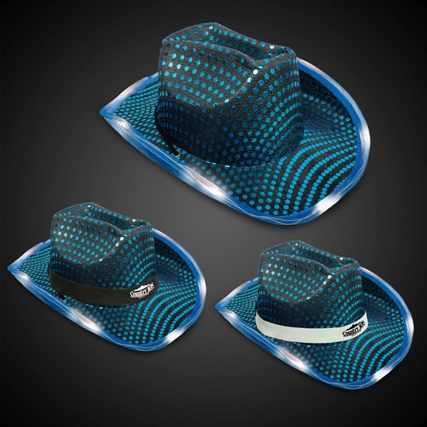 Teal sequined cowboy hat with light up LED feature, chin strap,... from ASI 42016 Brighter Promotions Inc