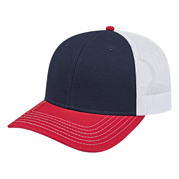 Chino twill medium profile six panel structured cap with mesh back,... from ASI 43792 Cap America Inc