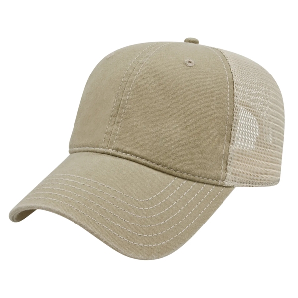 Unstructured washed pigment dyed cotton twill cap with mesh back and... from ASI 43792 Cap America Inc