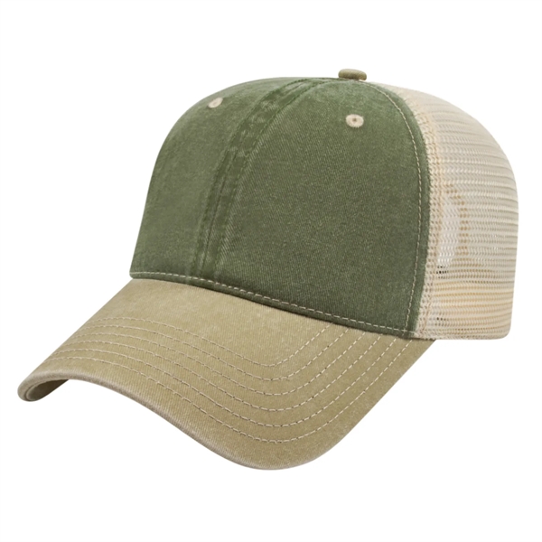Unstructured washed pigment dyed cotton twill cap with mesh back and... from ASI 43792 Cap America Inc