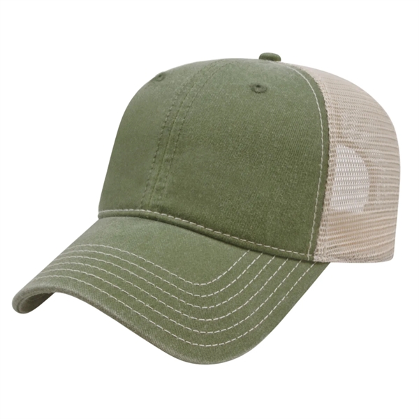 Unstructured washed pigment dyed cotton twill cap with mesh back and... from ASI 43792 Cap America Inc