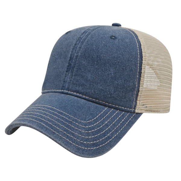 Unstructured washed pigment dyed cotton twill cap with mesh back and... from ASI 43792 Cap America Inc