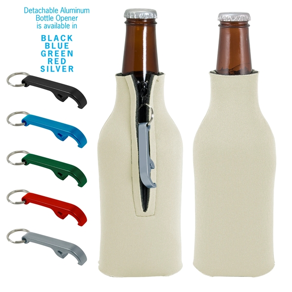 Blank zippered bottle insulator with opener, 1/8" high-density open-cell scuba foam.... from ASI 74710 Numo / NUMO