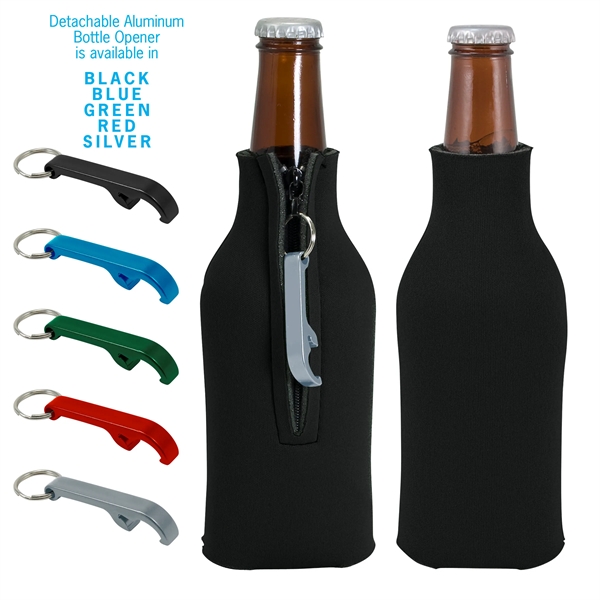 Blank zippered bottle insulator with opener, 1/8" high-density open-cell scuba foam.... from ASI 74710 Numo / NUMO