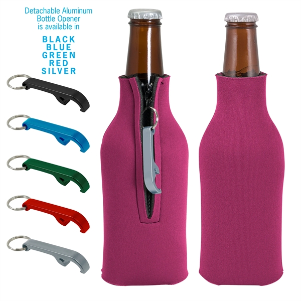 Blank zippered bottle insulator with opener, 1/8" high-density open-cell scuba foam.... from ASI 74710 Numo / NUMO